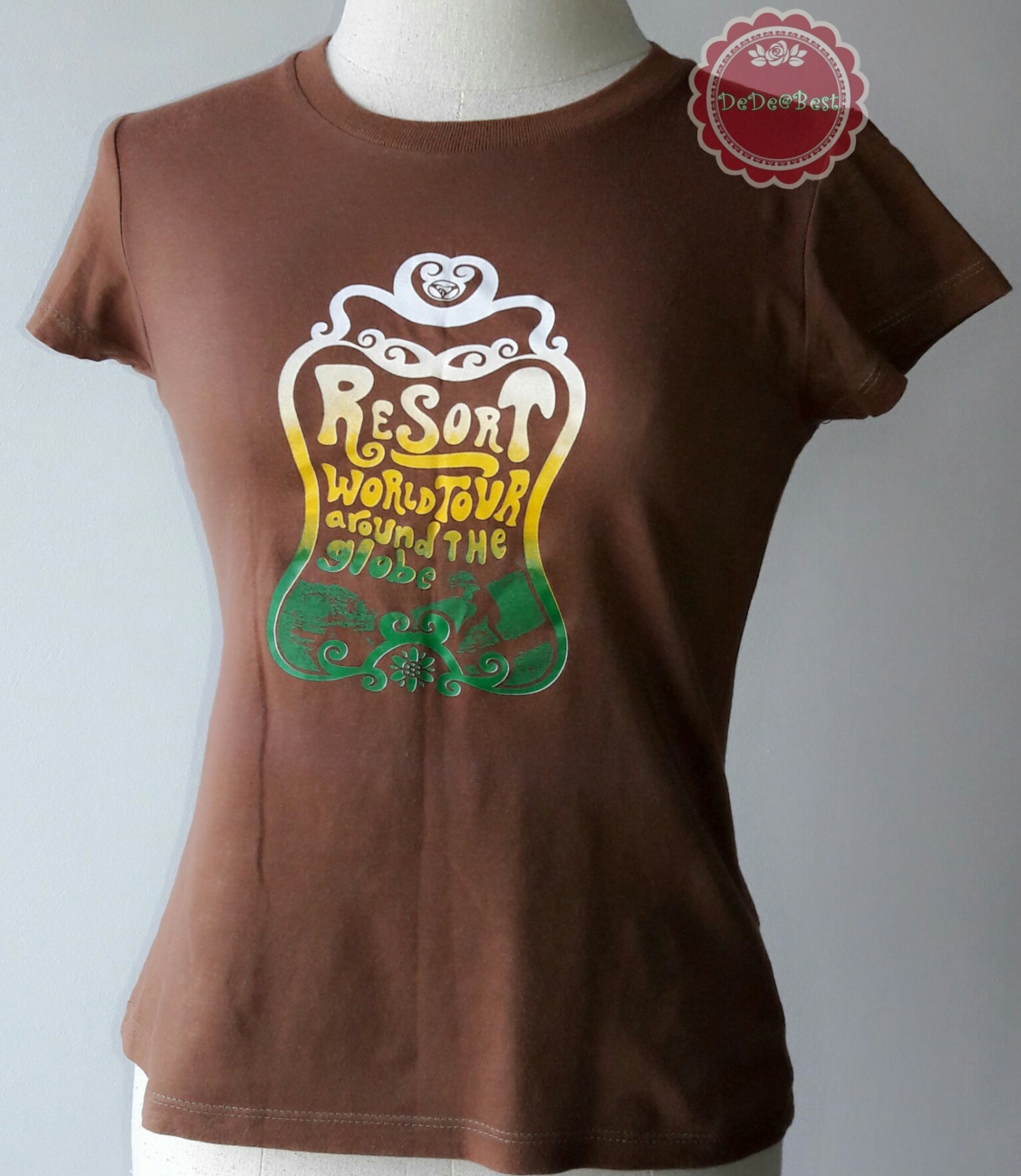 T115:2nd hand top เสื้อยืดสีน้ำตาลสกรีนลาย