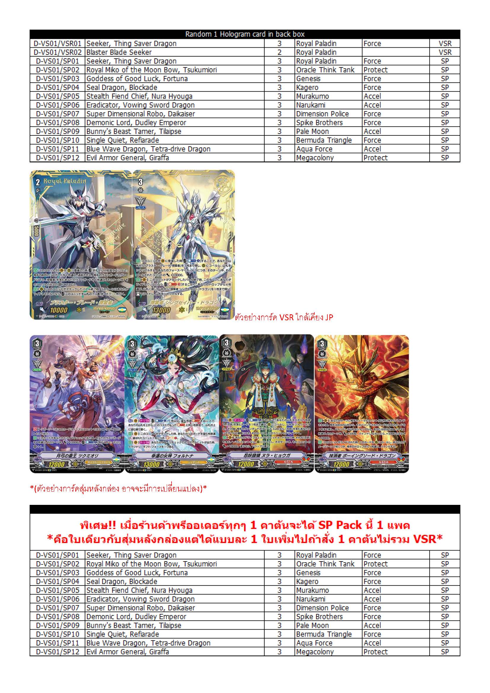 การ์ดแวนการ์ดไทย D-VS01 ชุดนี้เป็นชุดซัพพอตภาค V Series มีทั้งหมด 12 แคลน