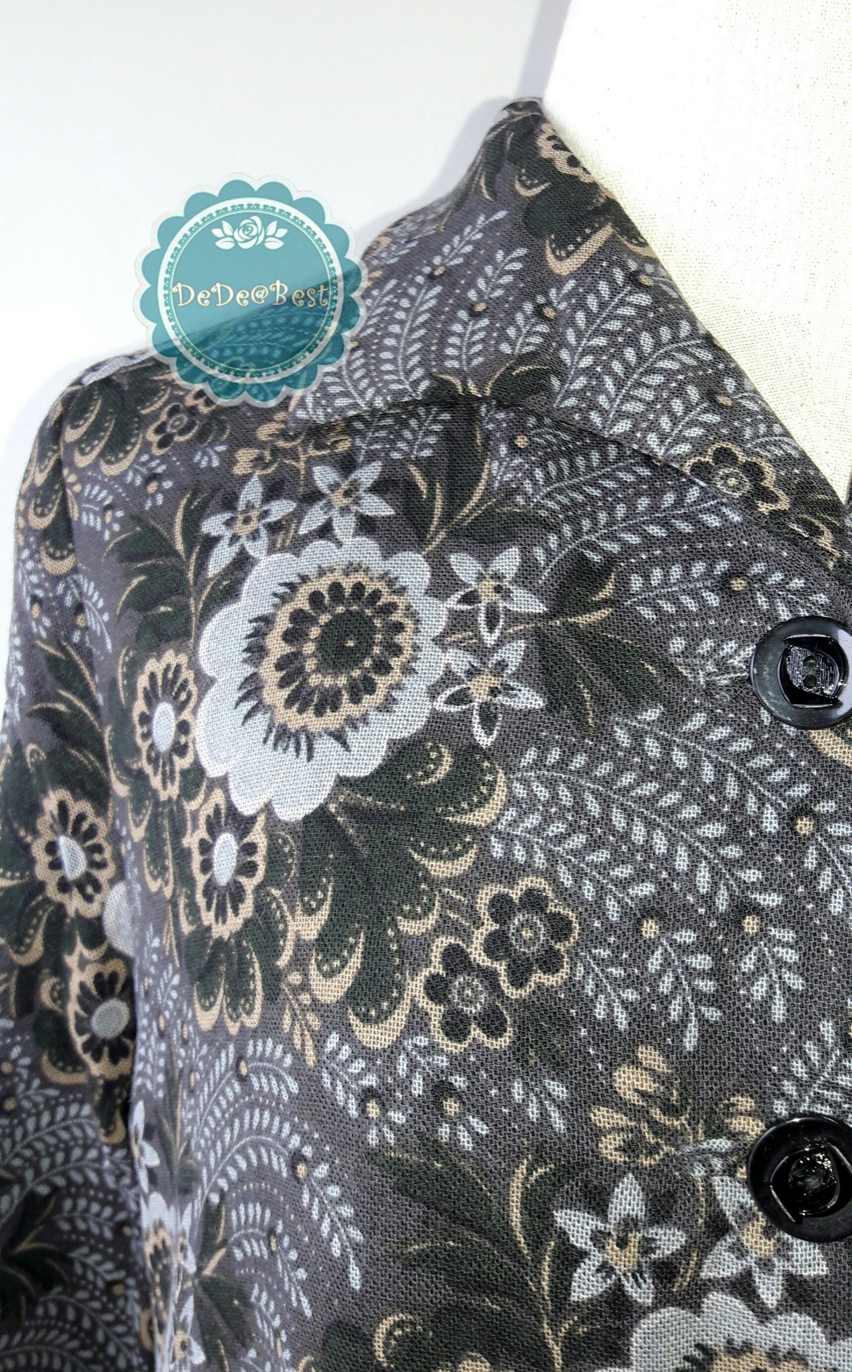 D40:Vintage dress เดรสวินเทจสีเทาลายดอกไม้