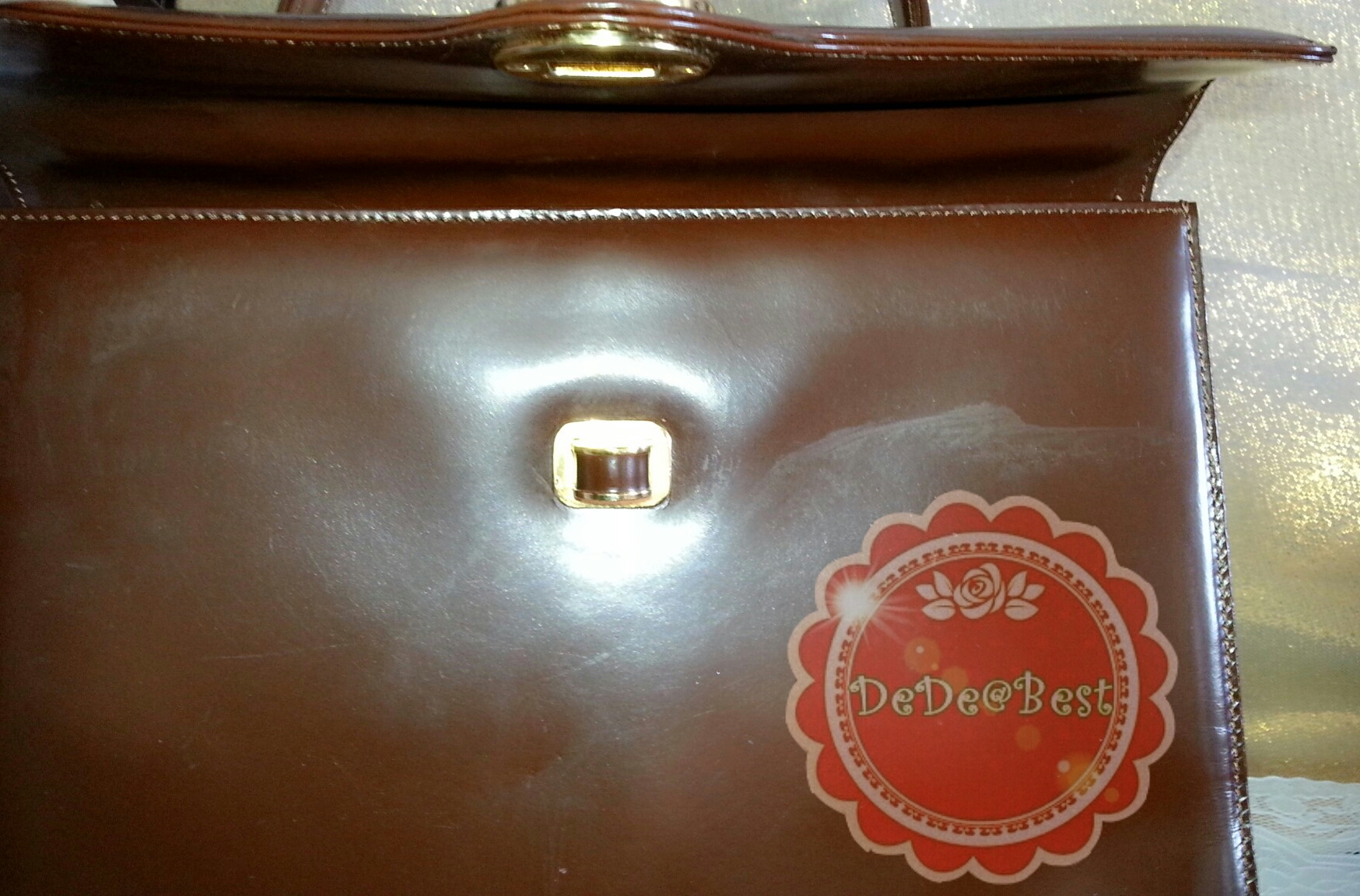 B24:Vintage leather bag กระเป๋าถือ ทรงสี่เหลี่ยม หนังแท้ สีน้ำตาล สวยสง่างาม