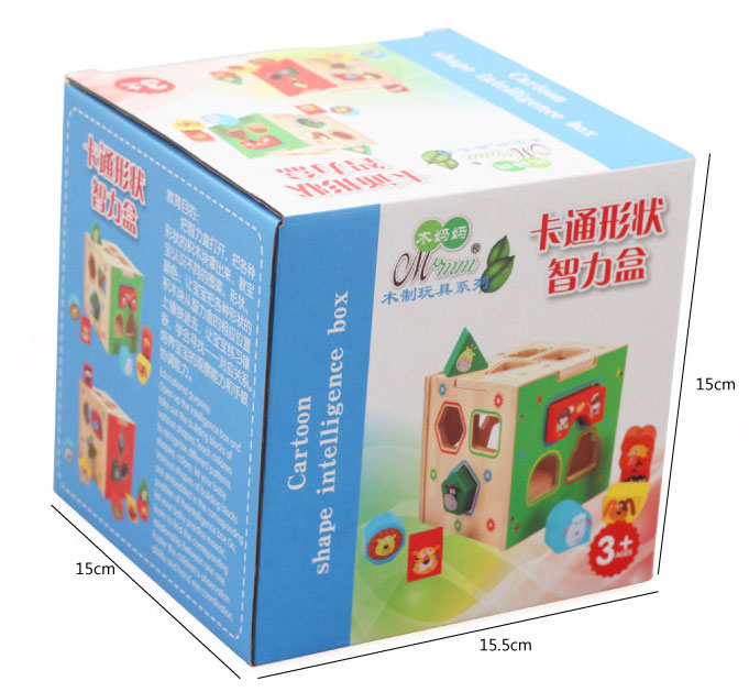 ของเล่นบล็อคไม้ กล่องสี่เหลี่ยม มีรูปสัตว์น่ารักหลากสีสัน