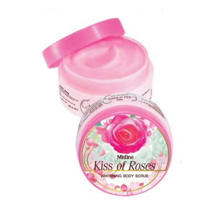 Mistine Kiss of Roses Whitening Body Scrub เกลืออาบน้ำพร้อมขัดผิว มิสทีน คิส ออฟ โรส สูตรกลีบกุหลาบ ขัดผิวเนียนอาบผิวกระจ่างใส หอมรื่นรมย์กลิ่นกุหลาบ