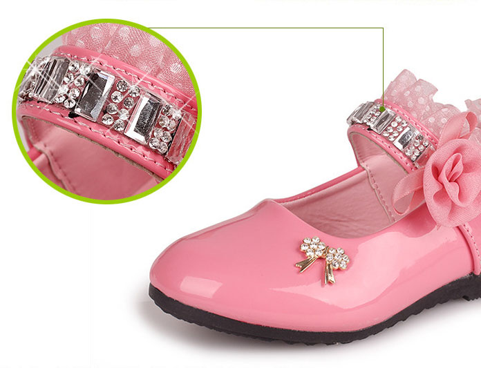 รองเท้าคัชชูเด็กหญิง หนังแก้วสีชมพู สายเพชร สวยหรู Size 21-37