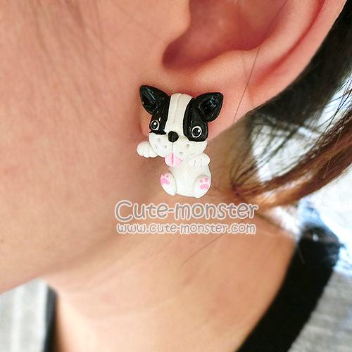 ต่างหู น้องหมา เฟรนบลูด็อก สีขาวดำ French bulldog earrings
