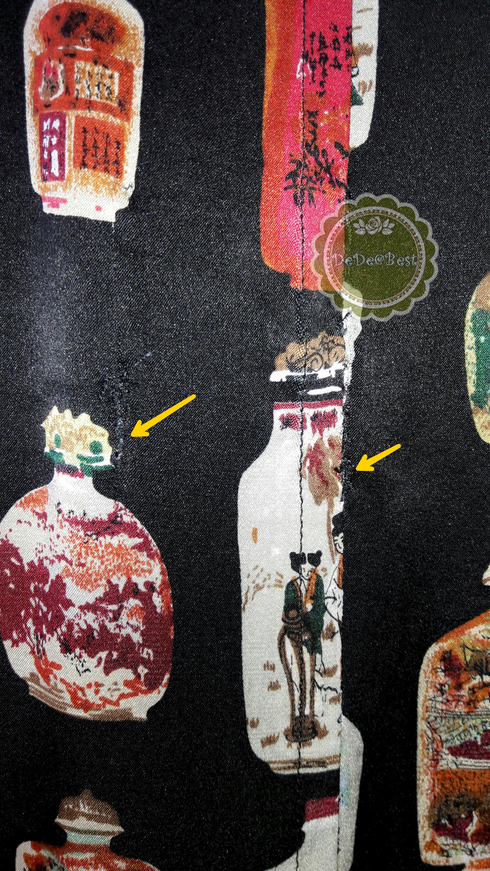 D52:Vintage dress เดรสวินเทจสีดำลายขวดจีนโบราณ(ซับในทั้งตัวและมีเข็มขัด)