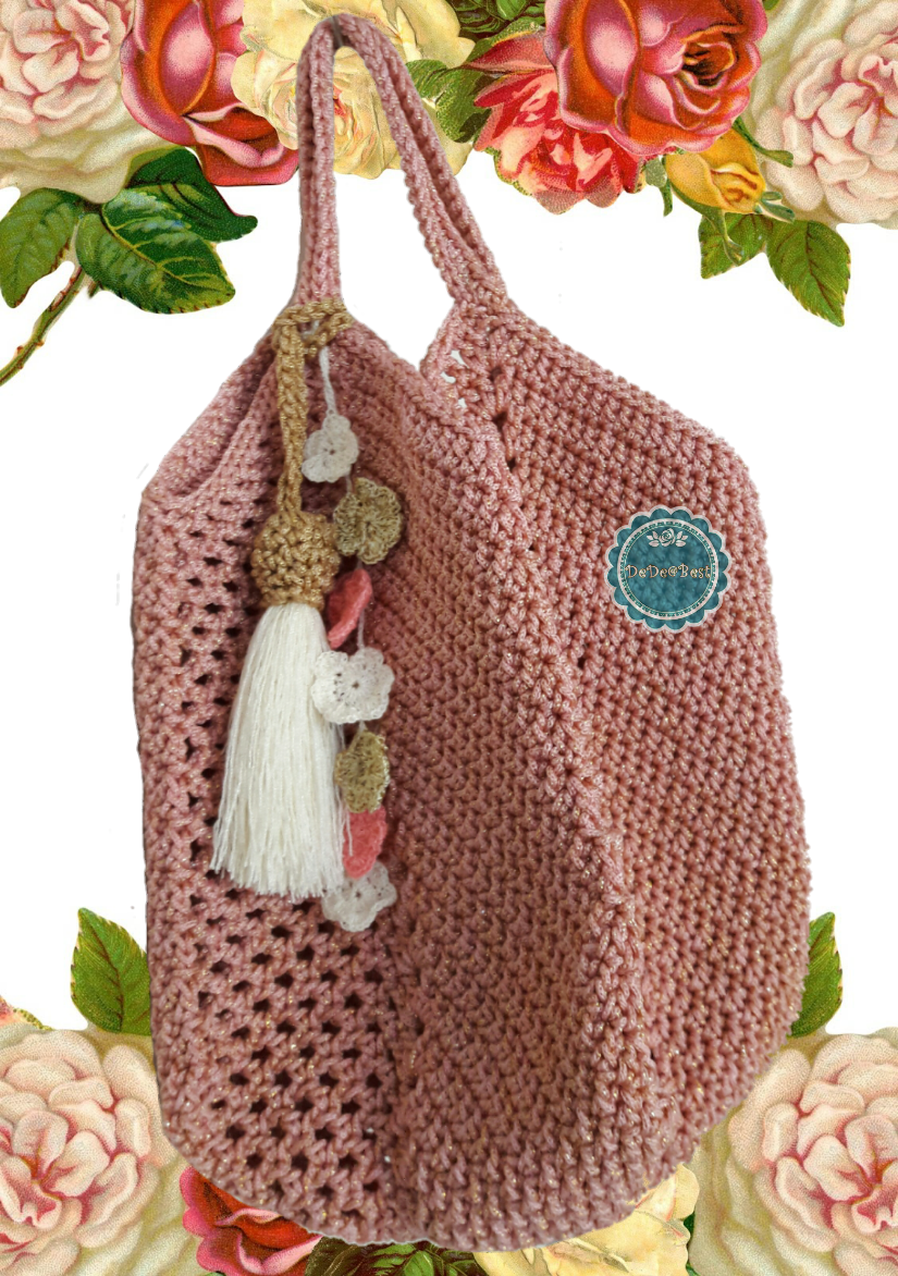 ขายแล้วค่ะ B70: Handmade bag กระเป๋าถุงแกง กระเป๋าถักเชือกร่มสีชมพูกลีบบัวดิ้นทอง สินค้าใหม่ค่ะ ❤