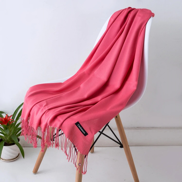 ผ้าพันคอ Pashmina สีชมพูส้ม