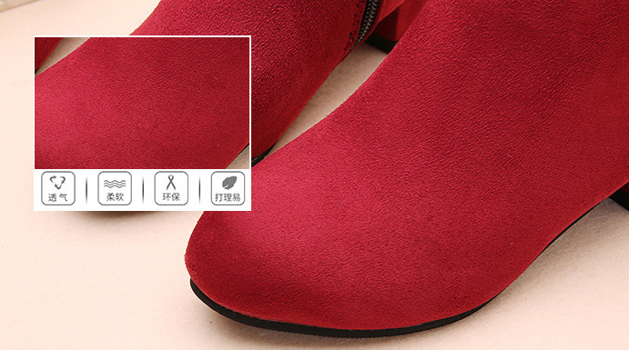 รองเท้าบู๊ทสั้น สีดำ หนังกำมะหยี่ ประดับโบว์ด้านหลัง Size 34-39