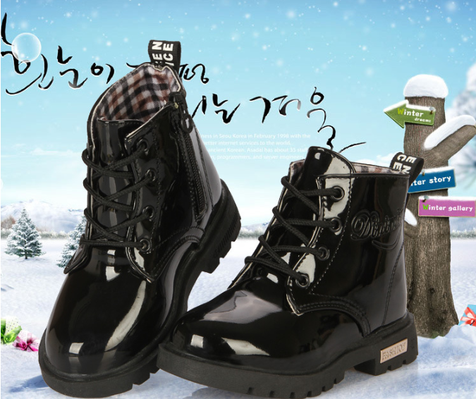 รองเท้าหนังเเก้วสีดำ รองเท้าบู๊ทหนังแก้ว สำหรับเด็ก