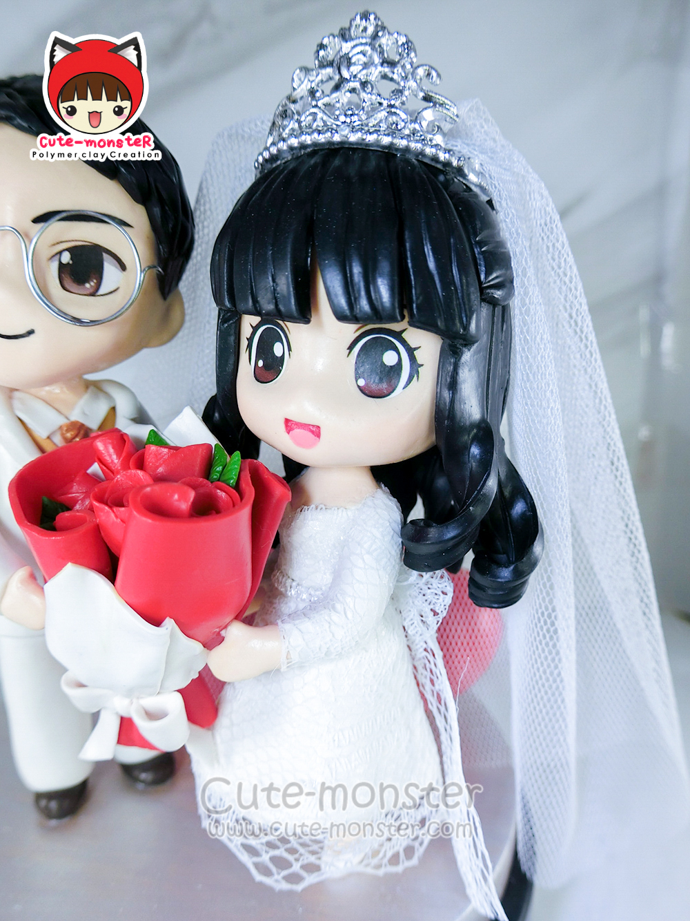 ตุ๊กตาแต่งเค้ก โมเดลแต่งเค้ก สูง4" ชุดแต่งงาน