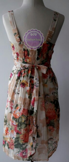 D58:2nd hand dress เดรส ลายดอกไม้ ผูกโบว์ด้านหลัง