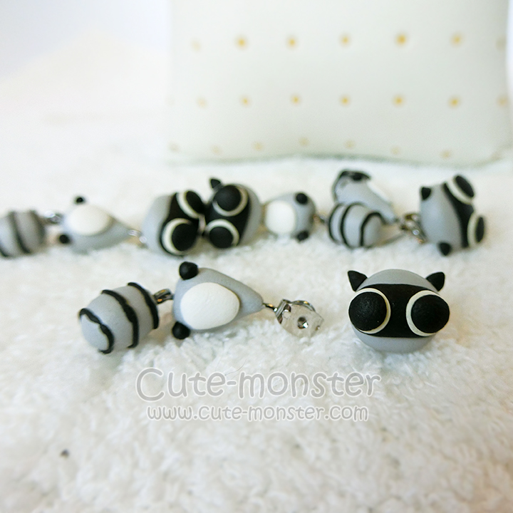 ต่างหูดินปั้น Cutie Raccoon Earrings