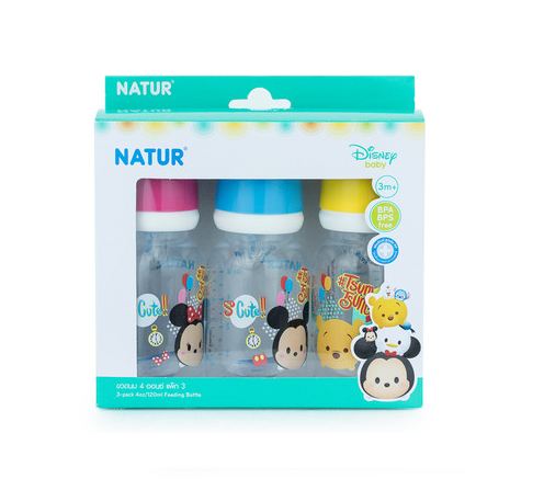 ขวดนม Natur Disney Tsum Tsum ขวดทรงกลม 4oz. แพ็ค 3 ขวด