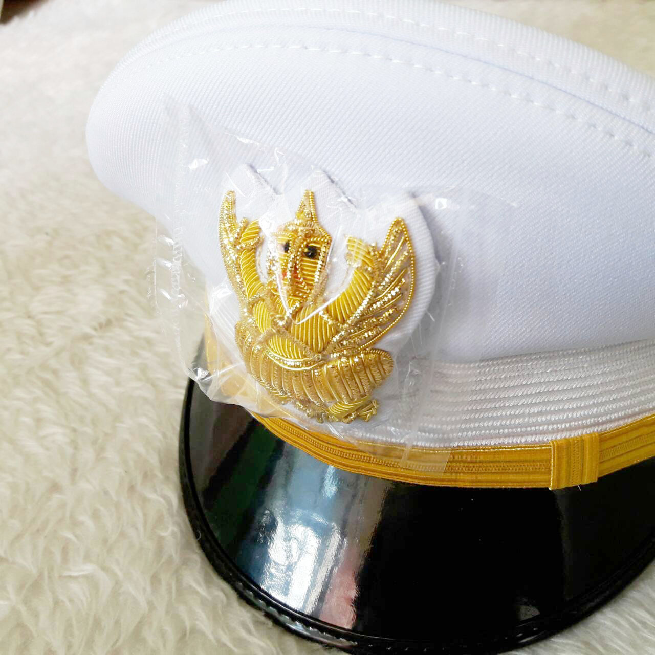 หมวกปกติขาวผู้ชาย หน้าครุฑ สำหรับข้าราชการ ครู เทศบาล อบต.