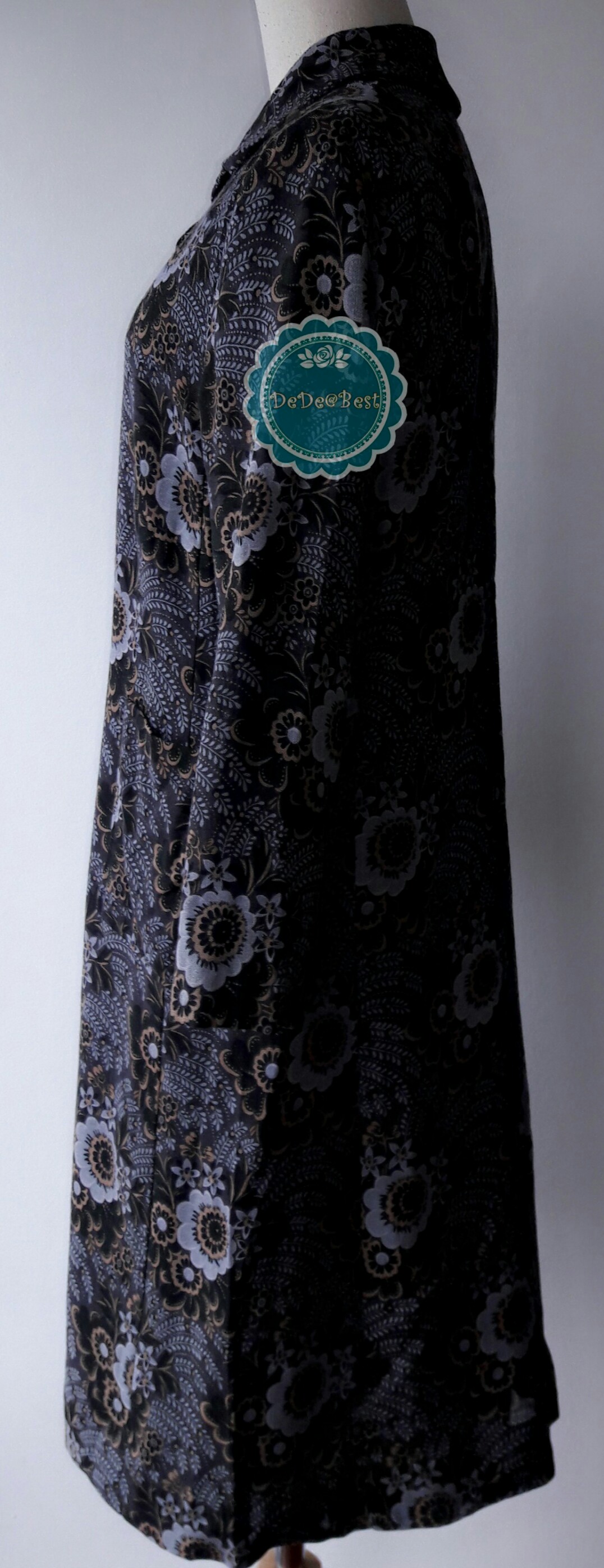 D40:Vintage dress เดรสวินเทจสีเทาลายดอกไม้