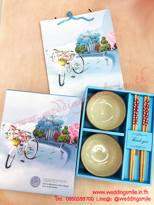 ของรับไหว้ ชามข้าวญี่ปุ่น เซ็ทคู่ ในกล่อง พร้อมถุงกระดาษลายเดียวกัน (TU) ชุดละ 120.-