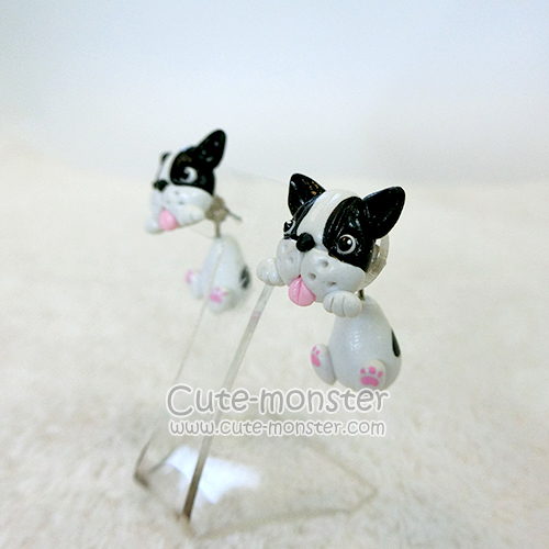 ต่างหู น้องหมา เฟรนบลูด็อก สีขาวดำ French bulldog earrings