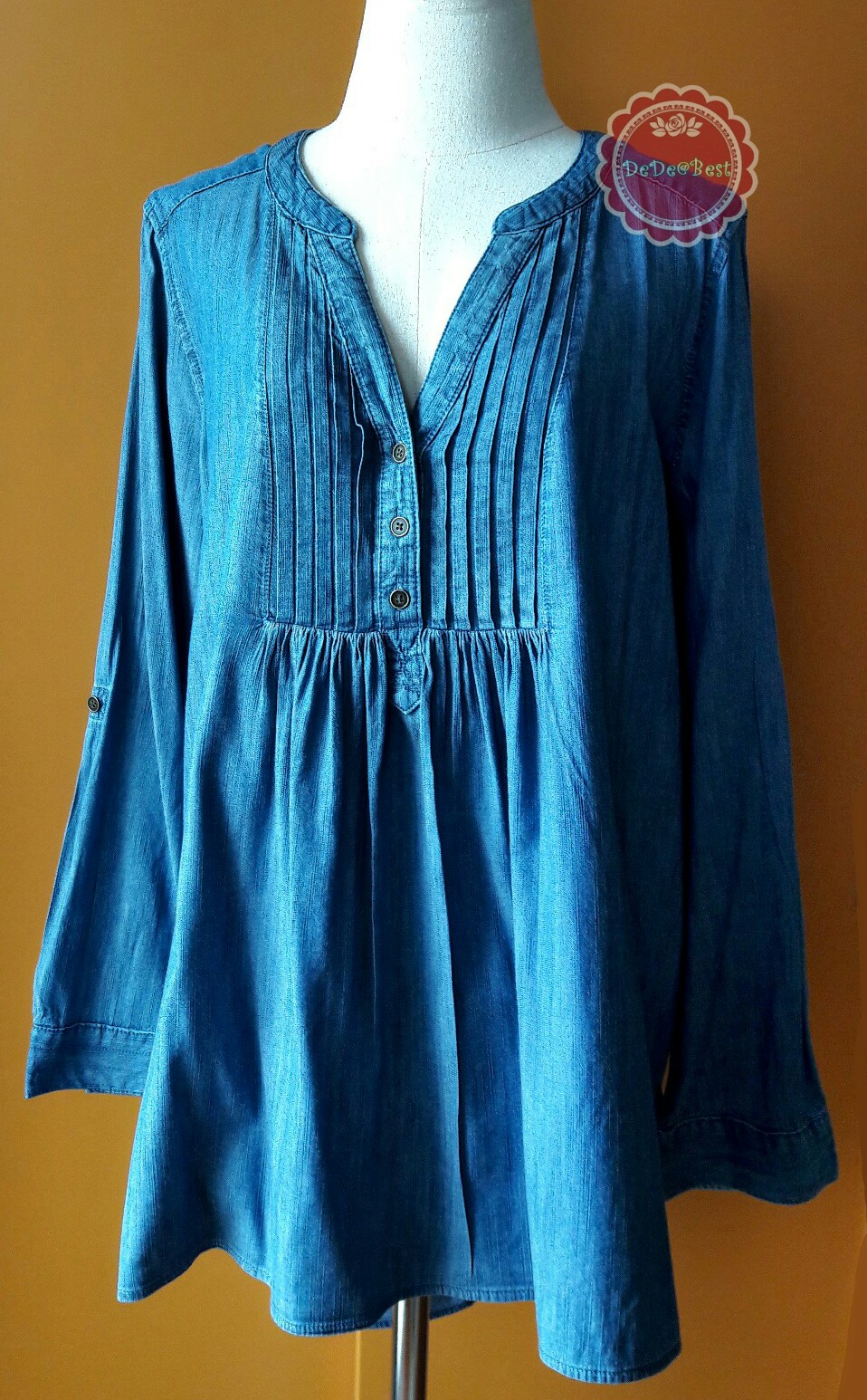 T130:First hand เสื้อยีนส์ คอวี แขนยาว (พับแขนติดกระดุมได้) สินค้าใหม่ค่ะ