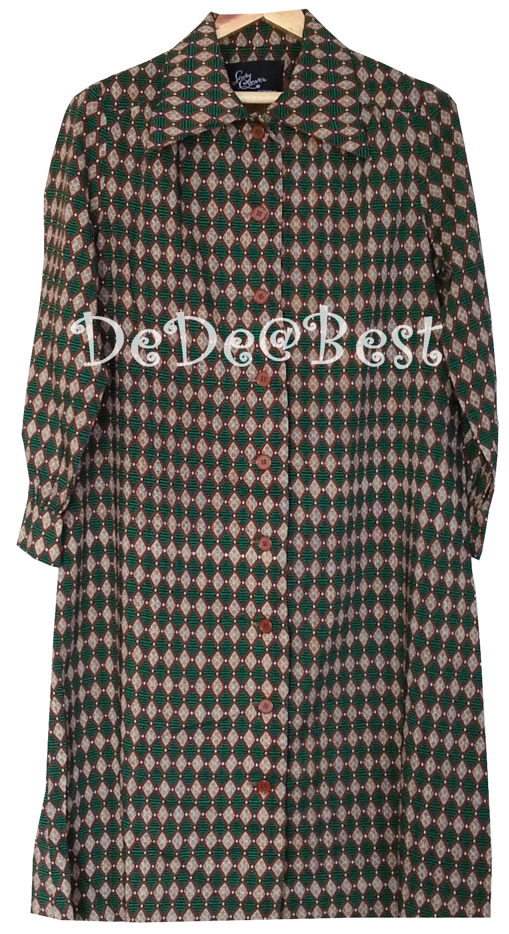 ขายแล้วค่ะD54:Vintage dress เดรสวินเทจลายกราฟฟิคสีเขียวและสีน้ำตาล (Brand Lady Lover ISETAN TOKYO) ! ส่งฟรีค่าาา.. !!❤