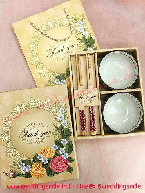 ของรับไหว้ ชามข้าวญี่ปุ่น เซ็ทคู่ ในกล่อง พร้อมถุงกระดาษลายเดียวกัน (TU) ชุดละ 120.-