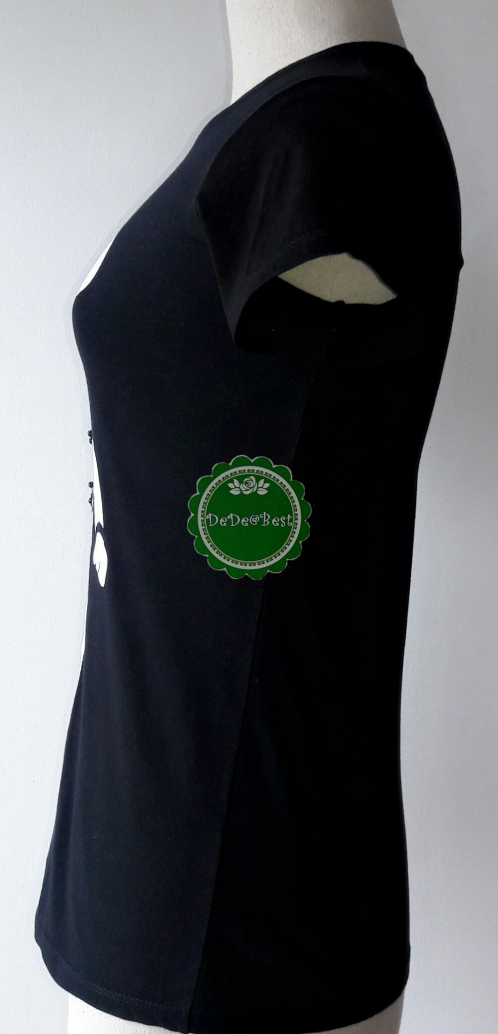 T112:2nd hand top เสื้อยืดสีดำสกรีนลายหมีสีขาวติดเพชร