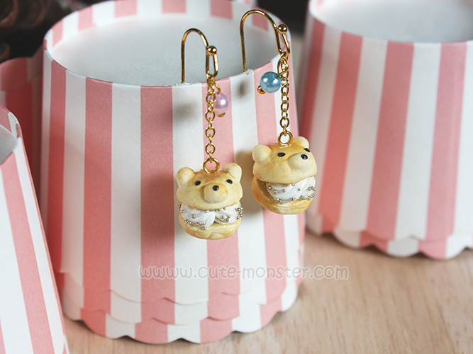 ต่างหูดินปั้น หมีชูว์ครีม Little bear Choux Cream