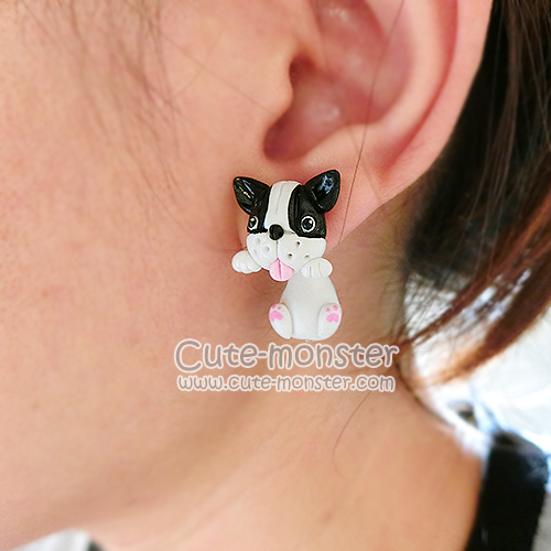 ต่างหู น้องหมา เฟรนบลูด็อก สีขาวดำ French bulldog earrings
