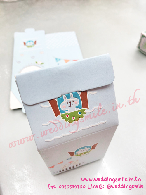 กล่องกระดาษใส่แก้วเป็ก ทรงบ้าน ชมพู-ฟ้า ลายการ์ตูน ขนาดเล็ก เริ่มต้นใบละ 5.-