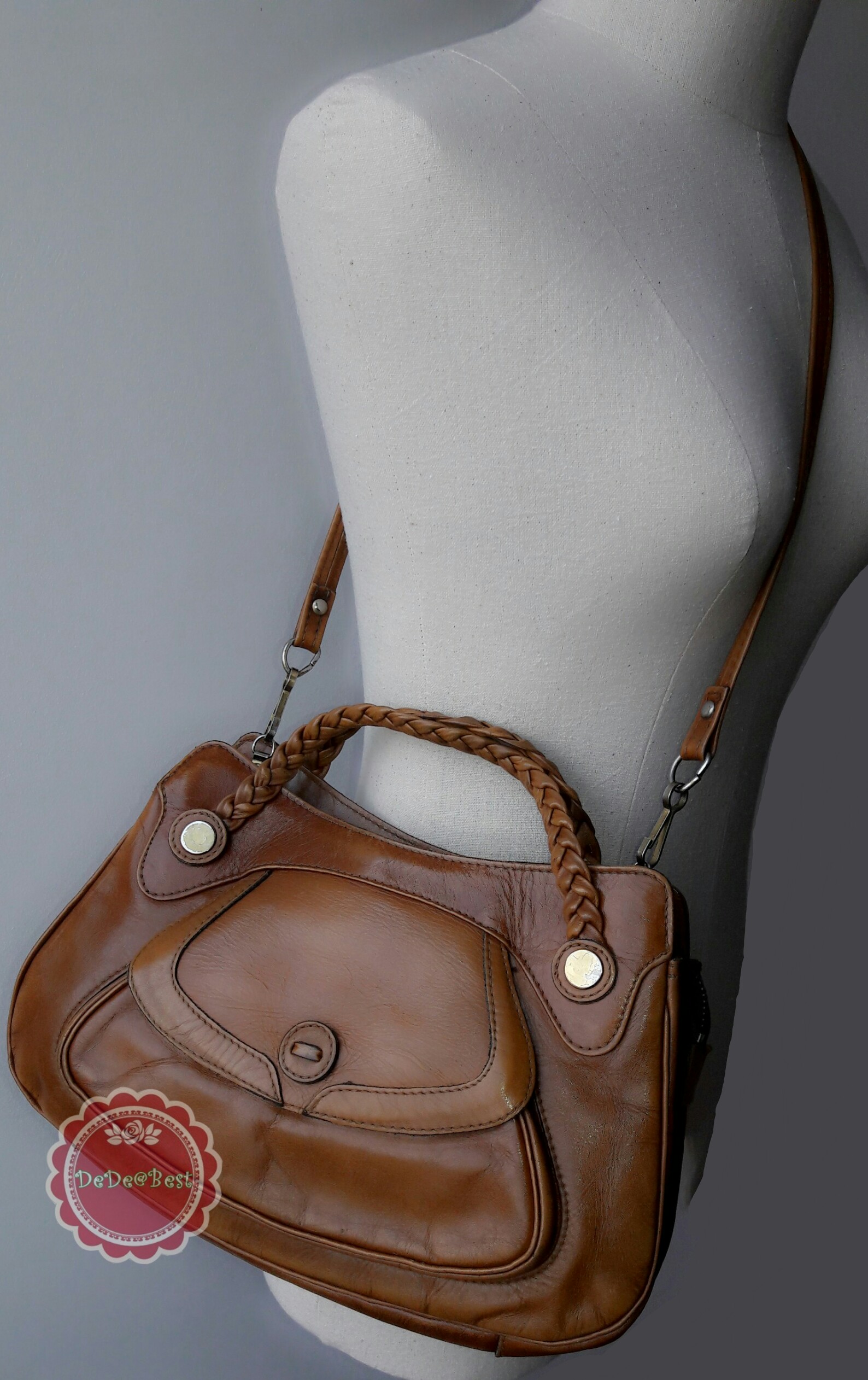 ขายแล้วค่ะ B27:Vintage leather bag กระเป๋าหนังแท้สีน้ำตาลคาราเมล Made in Brazil❤