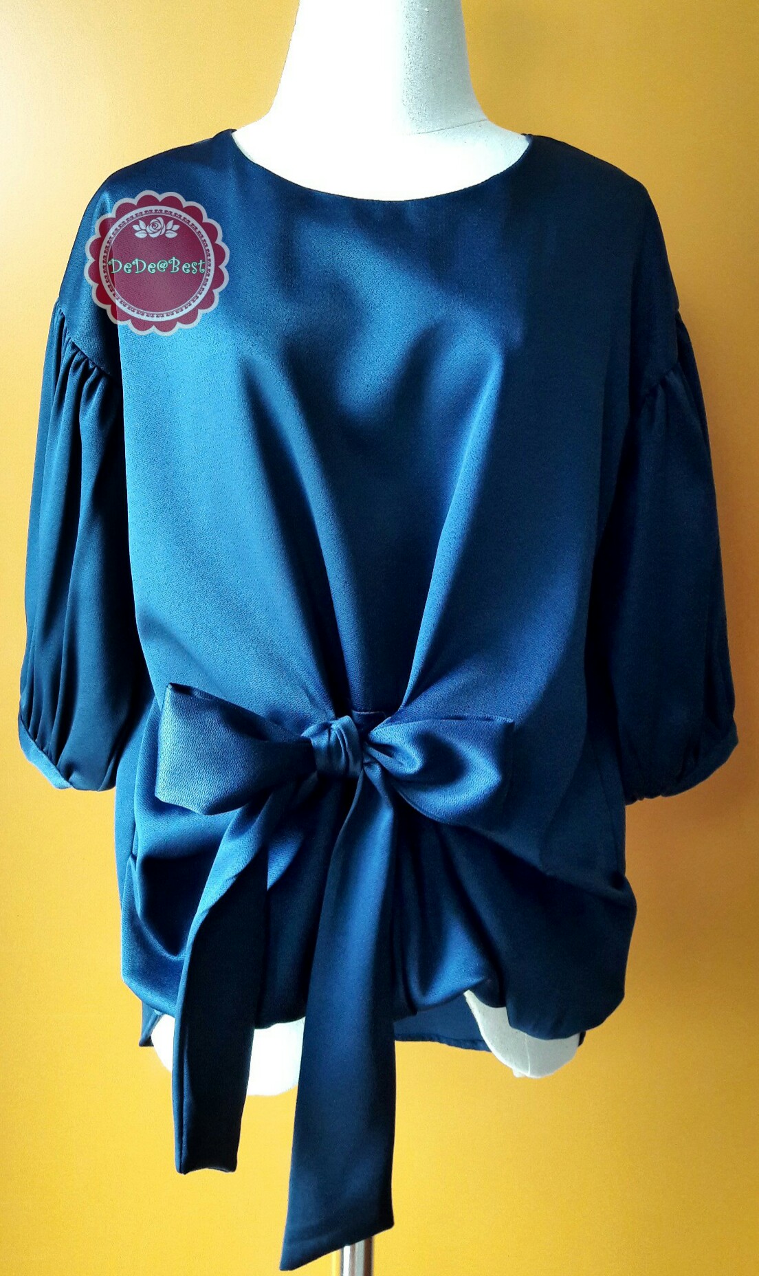 T129:First hand เสื้อสีน้ำเงิน แขนพอง ผูกโบว์ สินค้าใหม่ค่ะ