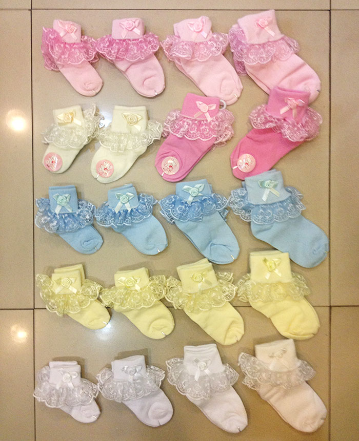ถุงเท้าเด็กหญิง ระบายลูกไม้ สำหรับเด็ก 0 - 7 ปี สีฟ้า