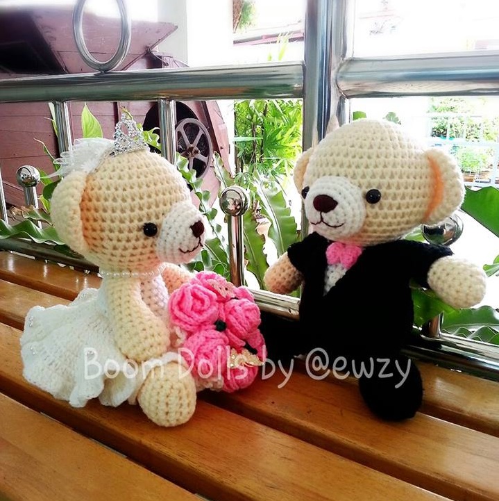 ตุ๊กตาถักคู่หมีแต่งงาน ขนาด 9-10 นิ้ว