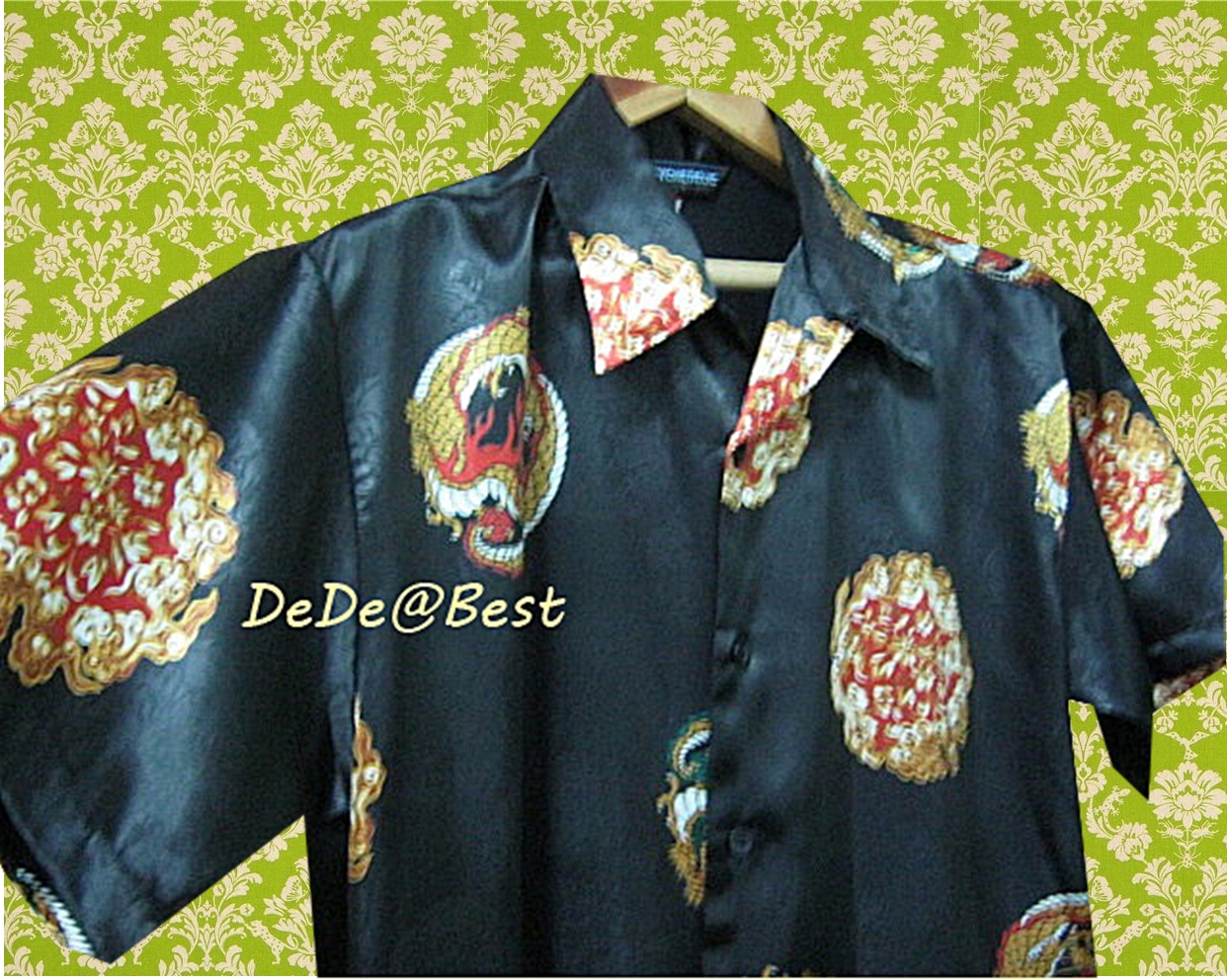 ขายแล้วค่ะ T41:Vintage top เสื้อวินเทจสีดำลายมังกร ปกเชิ้ต❤