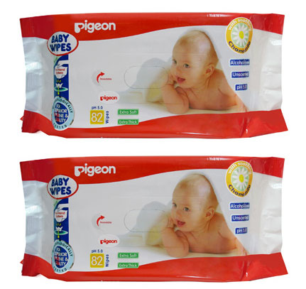 Pigeon Baby Wipes กระดาษเปียกเบบี้ไวพส์ 82 ชิ้น แถม 82 ชิ้น