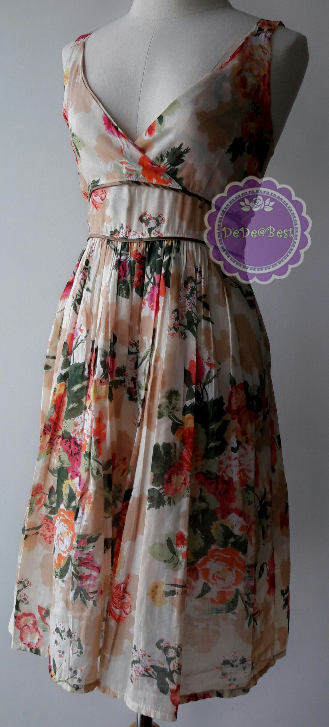 D58:2nd hand dress เดรส ลายดอกไม้ ผูกโบว์ด้านหลัง