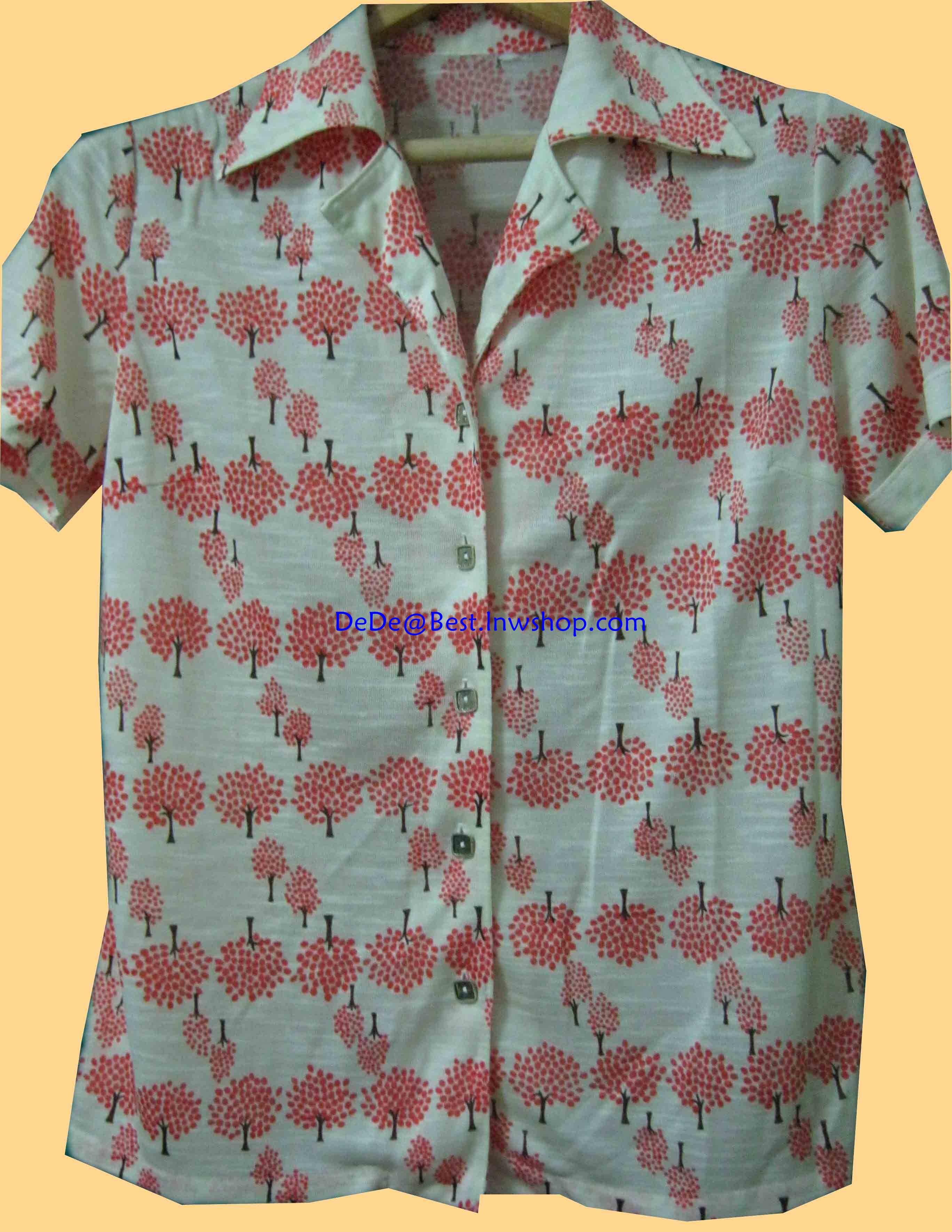 ขายแล้วค่ะ T7:Vintage top เสื้อเชิ้ตวินเทจลายต้นไม้เล็กๆ สีส้ม❤