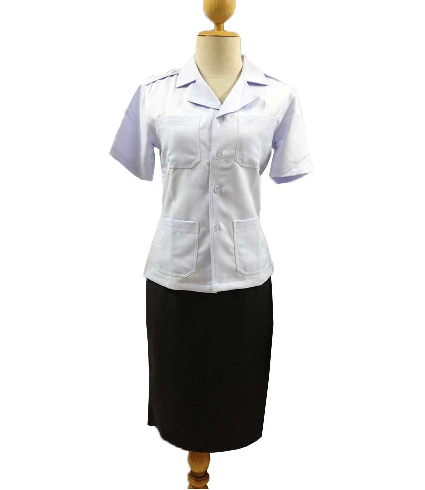 เสื้อข้าราชการสาธารณสุข หญิง คอฮาวาย แขนสั้น เข้ารูป อกเสื้อ 34, 36, 38 นิ้ว