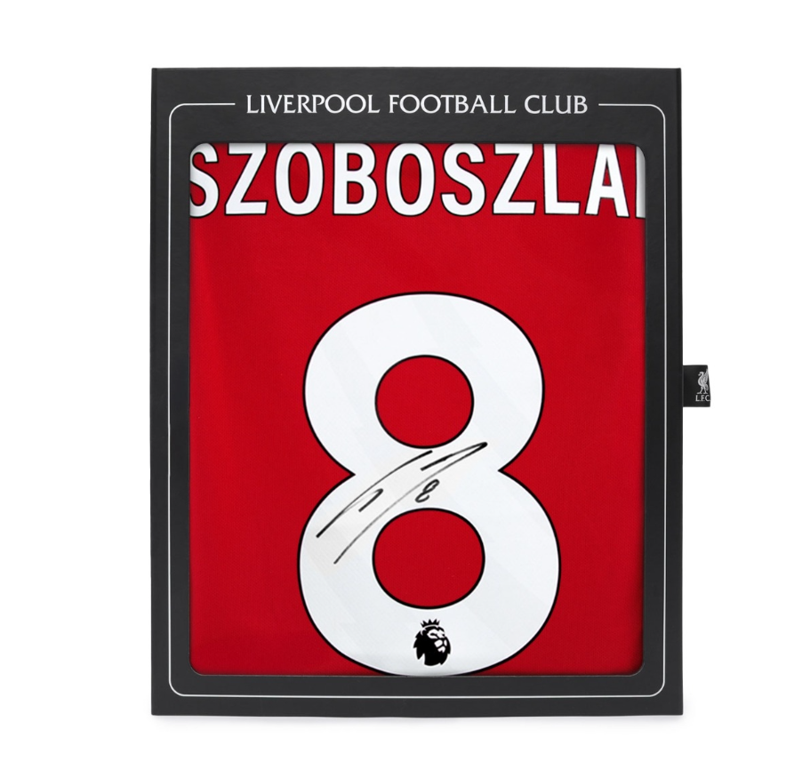 เสื้อลิเวอร์พูล 2025 2026 ลายเซ็นต์ Szoboszlai 8 อาร์มทองแชมป์พรีเมียร์ลีก มีใบรับรองลายเซ็นต์มือของแท้ ในกล่อง
