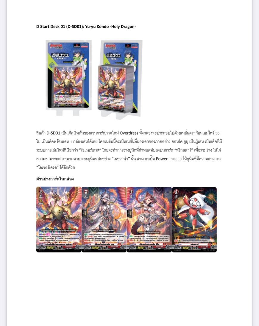 แวนการ์ดโอเวอร์เดรส สตาทเตอร์เด็ค 2024 ชุดพร้อมเล่น D-SD01-05 แบบกล่องและแยกใบ (พร้อมส่ง)