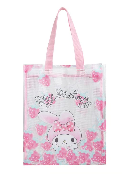 กระเป๋าถือ พลาสติก ซาริโอ้ My Melody สุดน่ารัก คุณภาพสูง แยกเป็นกระเป๋าสองใบได้ My Melody Fruit Popsicle Transparent Tote Bag L Pink