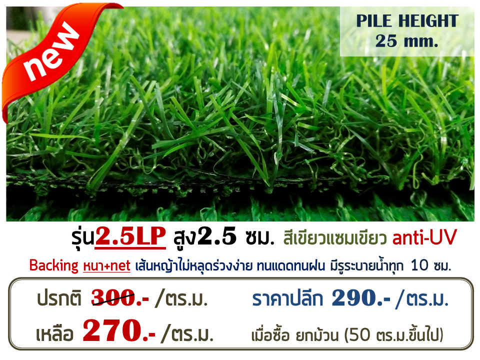 หญ้าเทียม รุ่น 2.5LP สูง 2.5 ซม.สีเขียว-เขียว