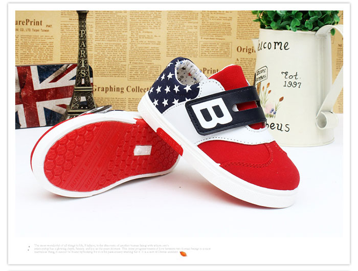รองเท้ากีฬาผ้าใบคัชชูเด็ก รองเท้าผ้าใบเด็กผู้ชาย ลายดาวธงอเมริกา สีแดงขาวกรม Size 21-32