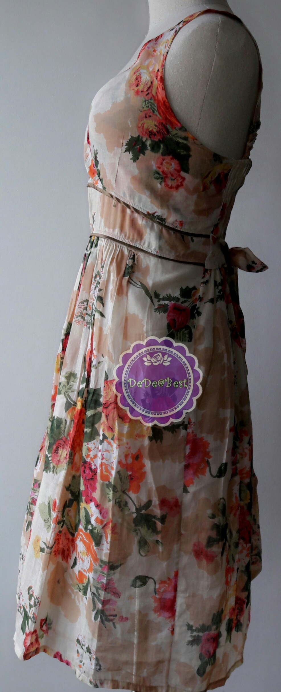 D58:2nd hand dress เดรส ลายดอกไม้ ผูกโบว์ด้านหลัง