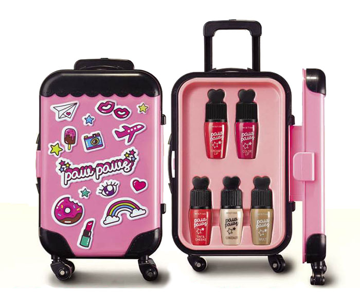 Mistine paw paws minimal baggage พาว พาวส์ มินิมอล แบ็คเกจ เซท เซ็ทกระเป๋าเครื่องสำอางล้อลากสุดพิเศษ มาพร้อมกับสติกเกอร์สุดน่ารัก
