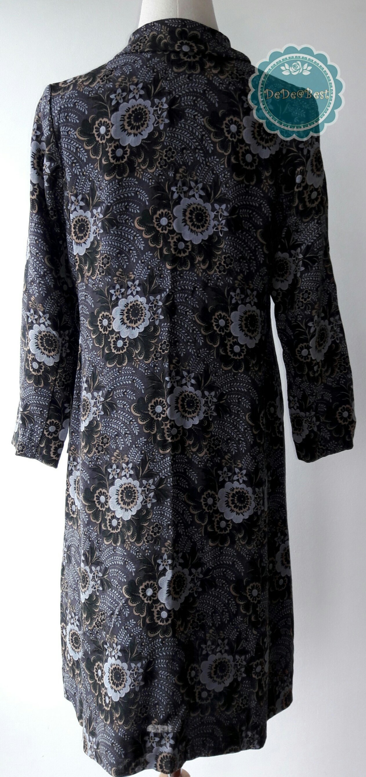 D40:Vintage dress เดรสวินเทจสีเทาลายดอกไม้