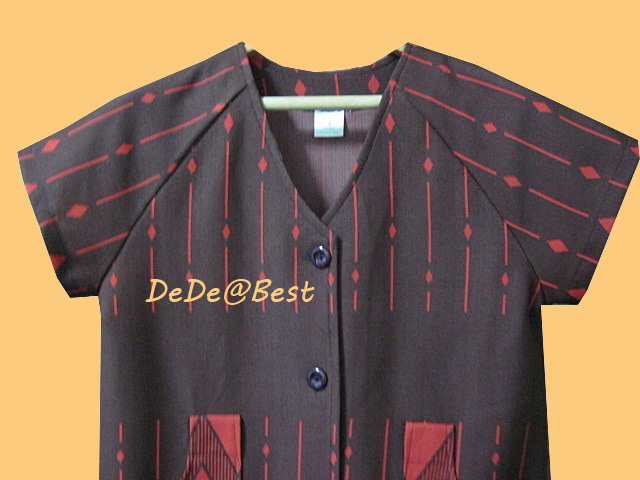 ขายแล้วค่ะ D41:Vintage dress เดรสวินเทจลายกราฟฟิค โทนน้ำตาล+ส้มแดงสีอิฐ(มีผ้าผูกเอว)❤