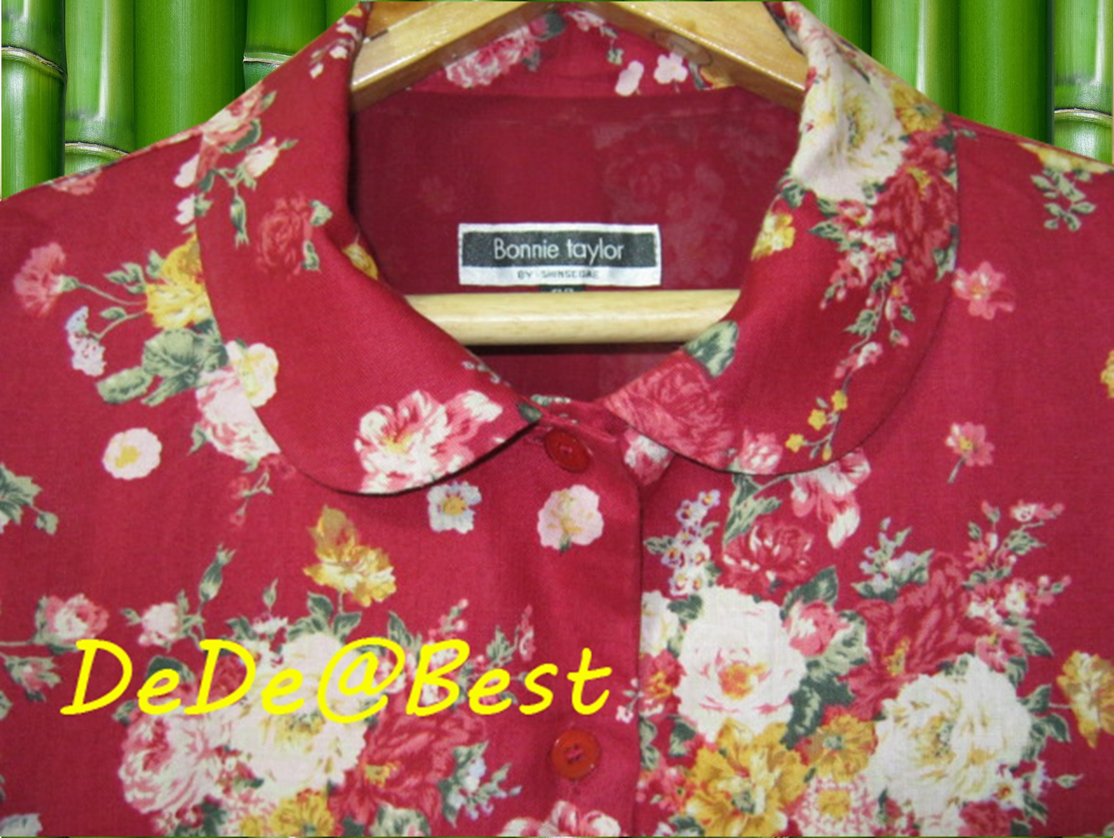 ขายแล้วค่ะ D38:Vintage dress เดรสวินเทจคอบัว สีแดงลายช่อดอกไม้❤