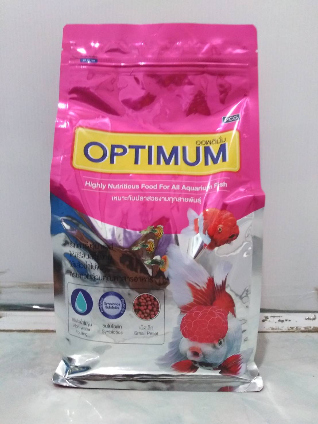 อาหารปลาออพติมั่ม สีชมพู ขนาด 1 kg เม็ดเล็ก