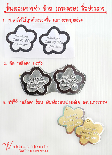 ป้ายชื่อกระดาษ ชื่อบ่าวสาว ติดของชำร่วยงานแต่งงาน