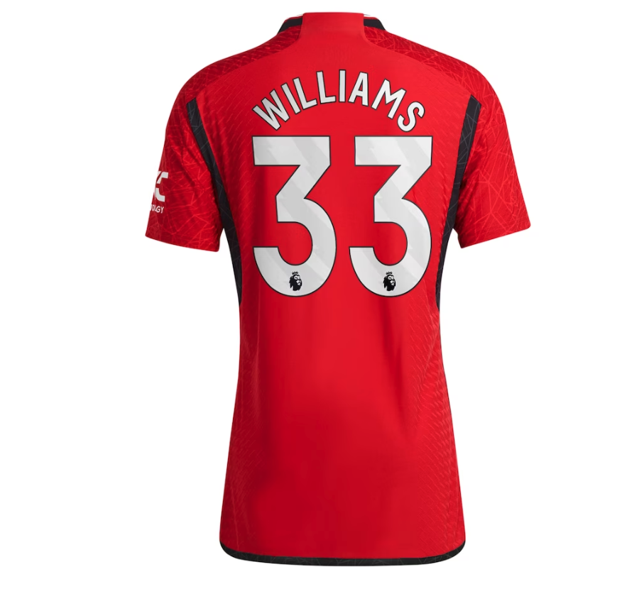 เสื้อแมนเชสเตอร์ ยูไนเต็ด 2023 2024 ทีมเหย้ารุ่นเวอร์ชั่นนักเตะ Home Authentic ติดชื่อเบอร์ Williams 33 ของแท้